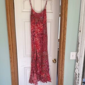 Free People Red & Pink Floral Maxi Slip Dress